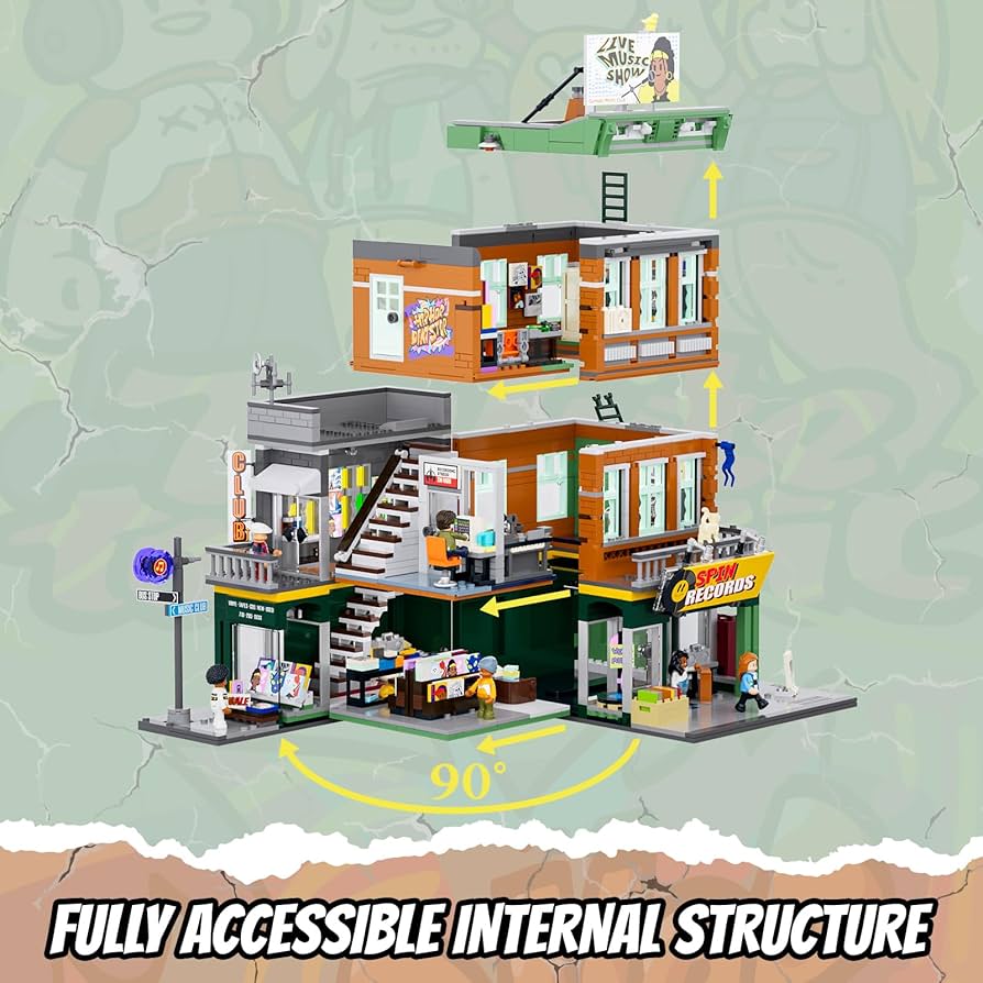 HOUSE レコードSET Amazon.com: FUNWHOLE Record Store Lighting Building Bricks